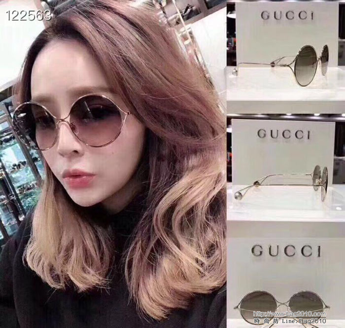 GUCCI古馳 新款 官網主打 腳尾珍珠配飾 女款太陽鏡 完美品質 超級時尚  lly1187